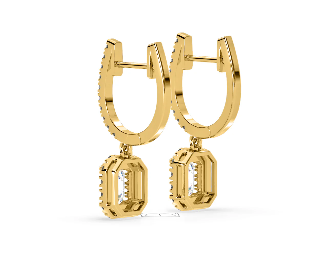 Annabelle Emerald Cut Lab Diamond Halo Drop Earrings 2.78ct in 18K Yellow Gold F/VS1 - Image 36