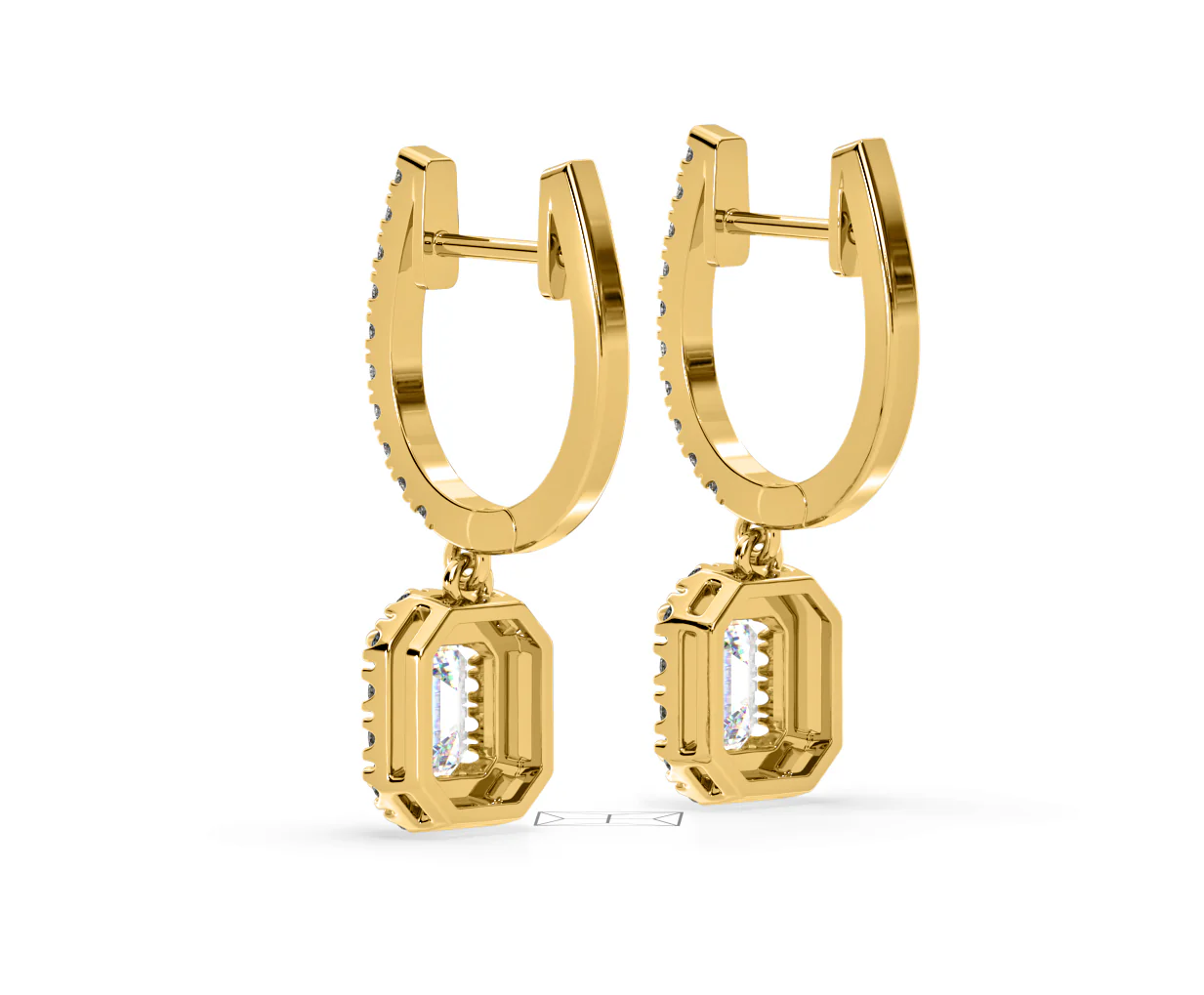 Annabelle Emerald Cut Lab Diamond Halo Drop Earrings 2.78ct in 18K Yellow Gold F/VS1 - Image 37