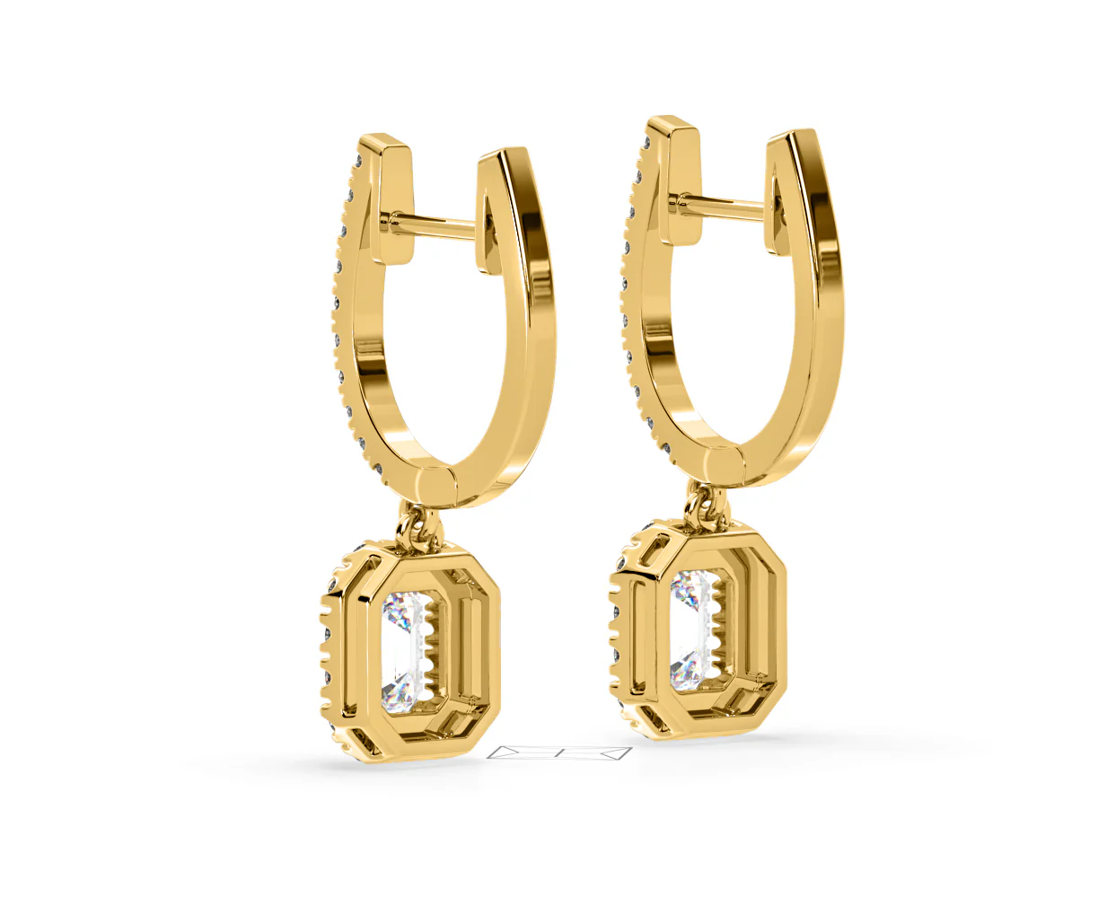 Annabelle Emerald Cut Lab Diamond Halo Drop Earrings 2.78ct in 18K Yellow Gold F/VS1 - Image 38