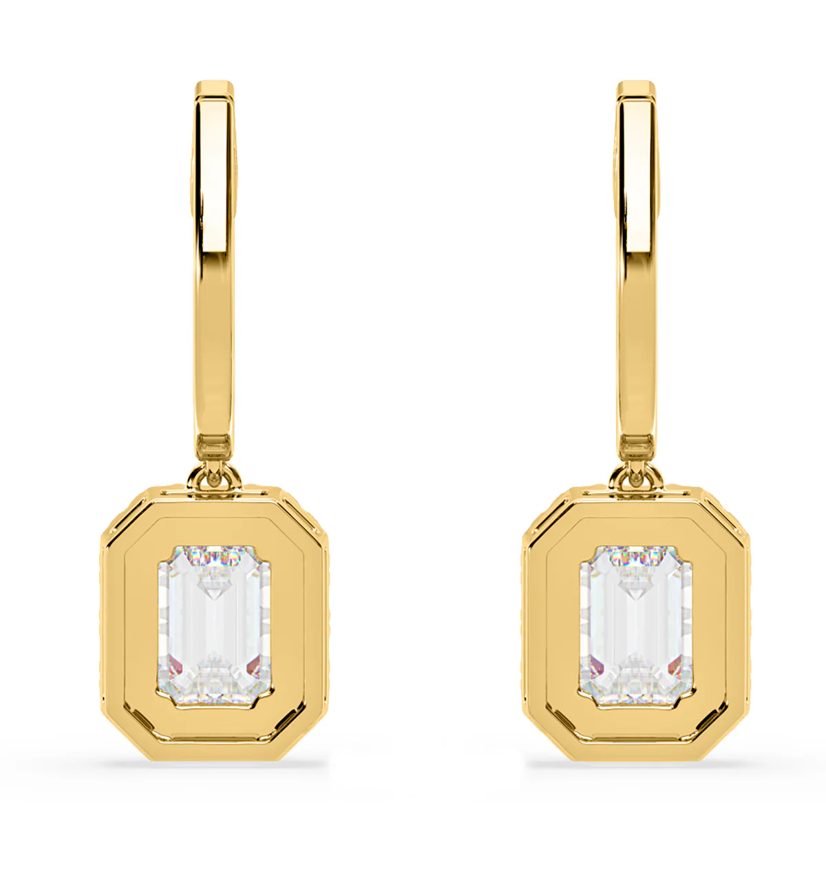 Annabelle Emerald Cut Lab Diamond Halo Drop Earrings 2.78ct in 18K Yellow Gold F/VS1 - Image 5