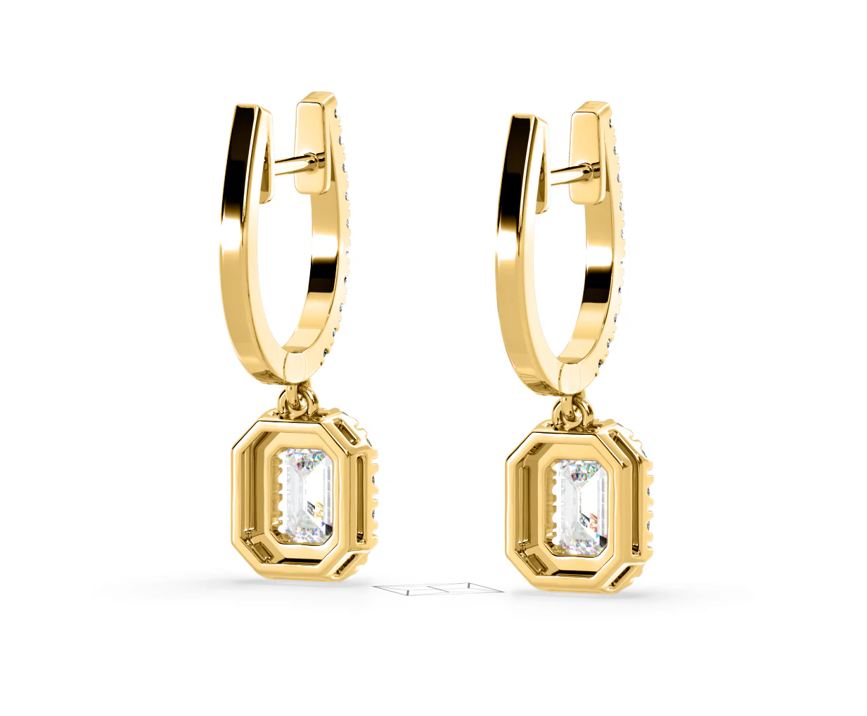 Annabelle Emerald Cut Lab Diamond Halo Drop Earrings 2.78ct in 18K Yellow Gold F/VS1 - Image 52