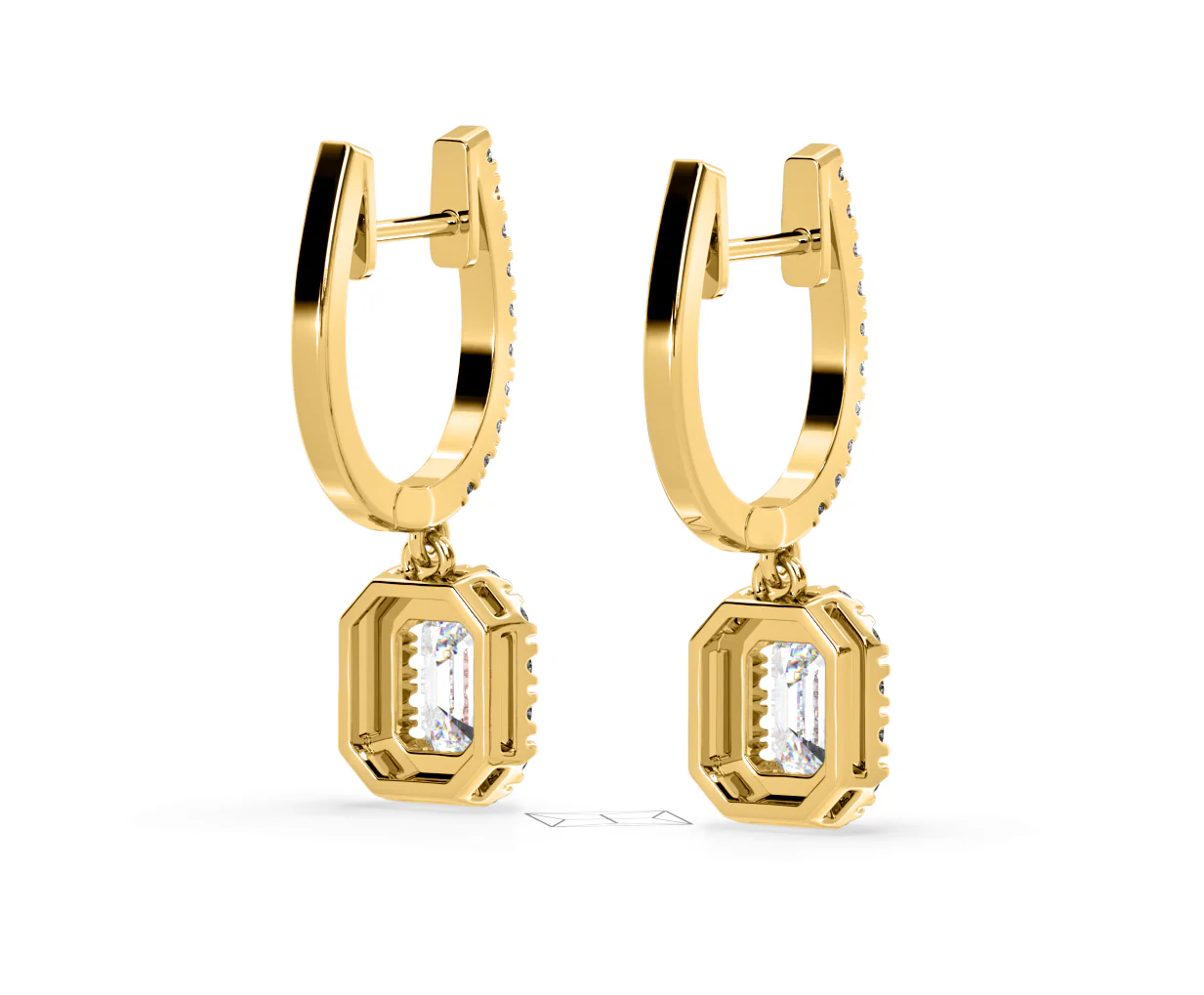 Annabelle Emerald Cut Lab Diamond Halo Drop Earrings 2.78ct in 18K Yellow Gold F/VS1 - Image 54