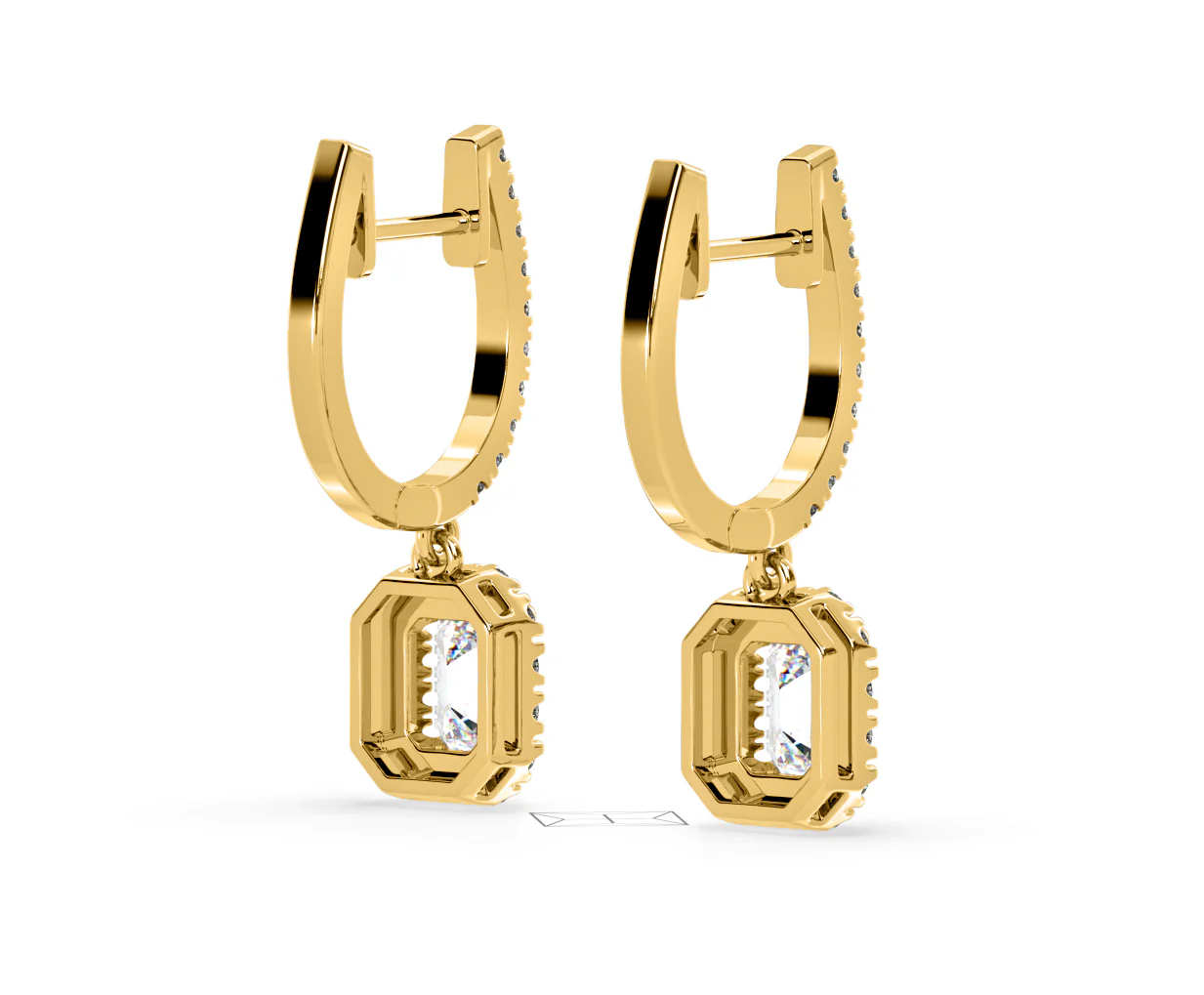 Annabelle Emerald Cut Lab Diamond Halo Drop Earrings 2.78ct in 18K Yellow Gold F/VS1 - Image 55