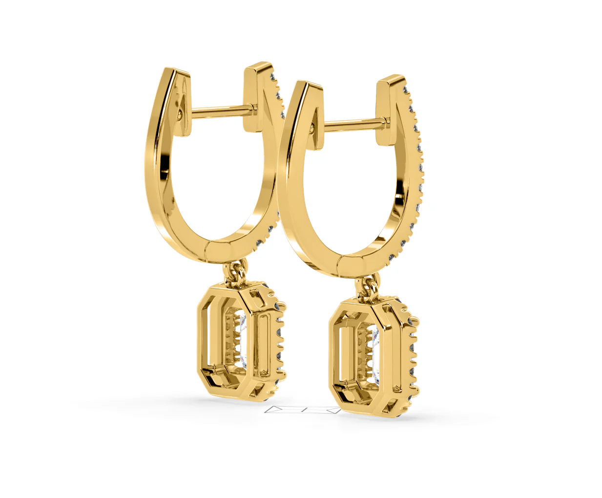 Annabelle Emerald Cut Lab Diamond Halo Drop Earrings 2.78ct in 18K Yellow Gold F/VS1 - Image 58