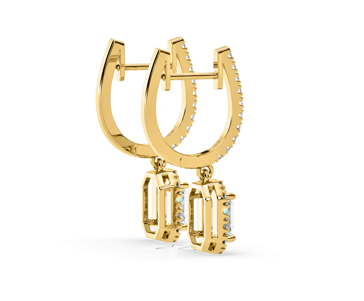 Annabelle Emerald Cut Lab Diamond Halo Drop Earrings 2.78ct in 18K Yellow Gold F/VS1 - Image 62
