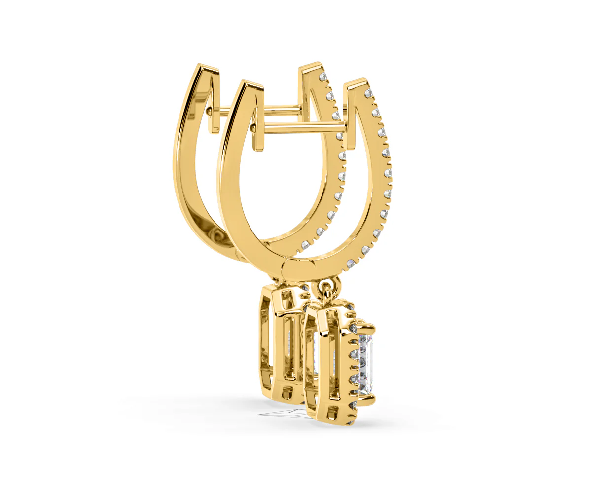 Annabelle Emerald Cut Lab Diamond Halo Drop Earrings 2.78ct in 18K Yellow Gold F/VS1 - Image 64