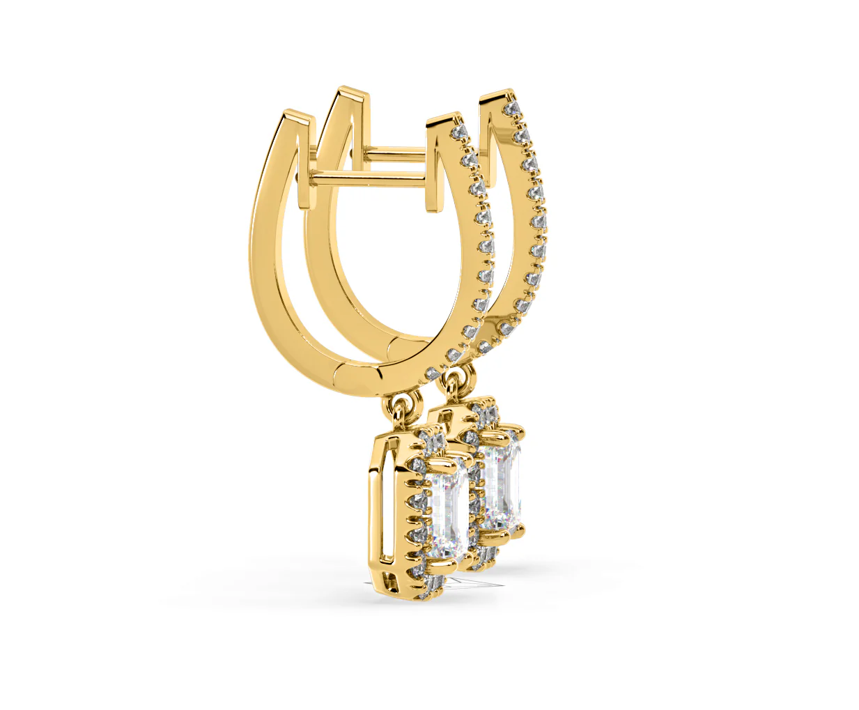 Annabelle Emerald Cut Lab Diamond Halo Drop Earrings 2.78ct in 18K Yellow Gold F/VS1 - Image 69