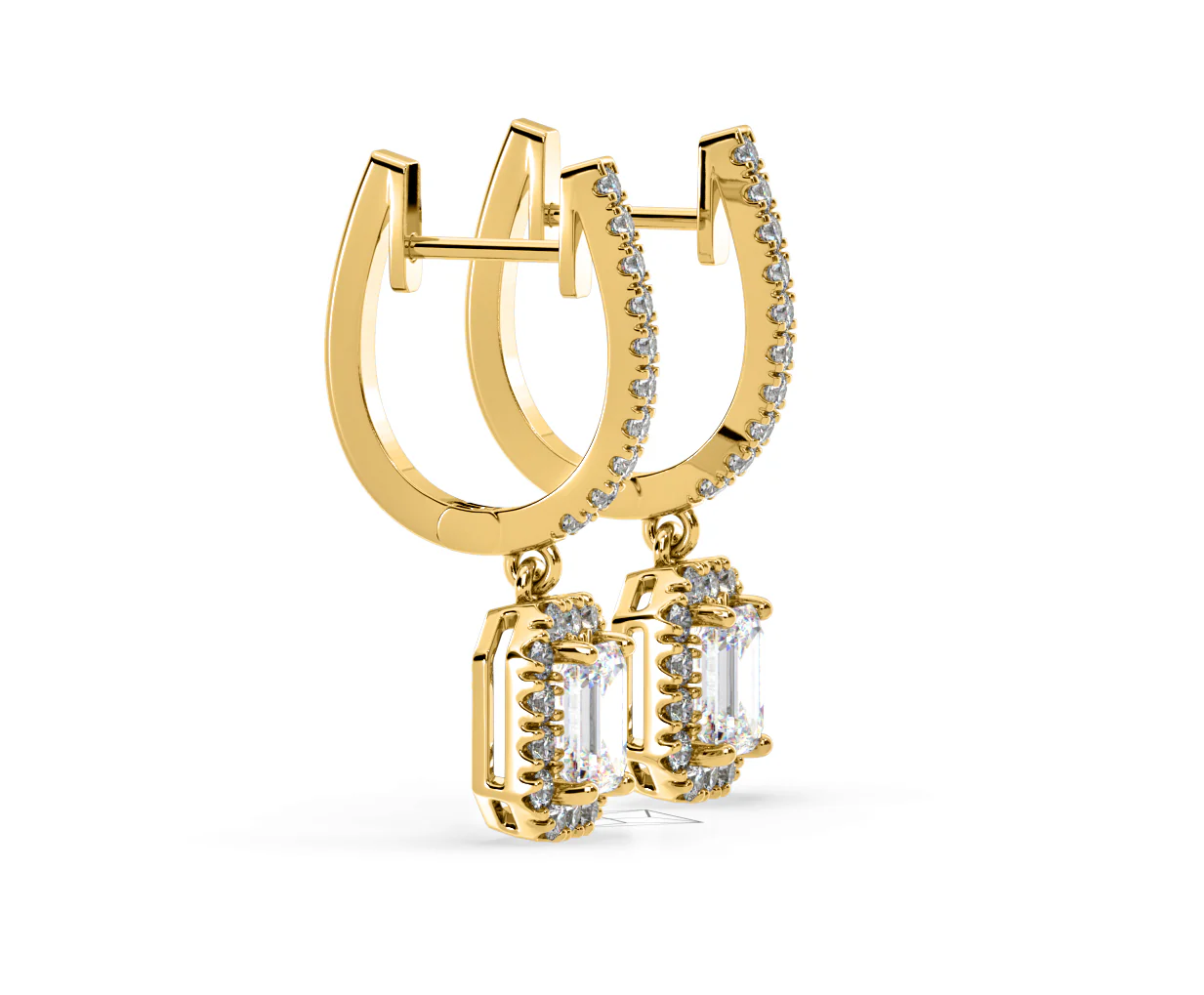 Annabelle Emerald Cut Lab Diamond Halo Drop Earrings 2.78ct in 18K Yellow Gold F/VS1 - Image 71