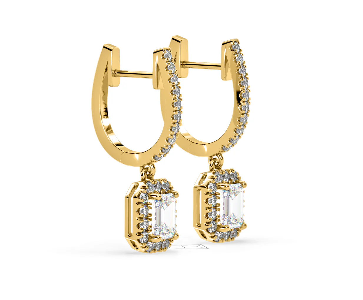 Annabelle Emerald Cut Lab Diamond Halo Drop Earrings 2.78ct in 18K Yellow Gold F/VS1 - Image 74