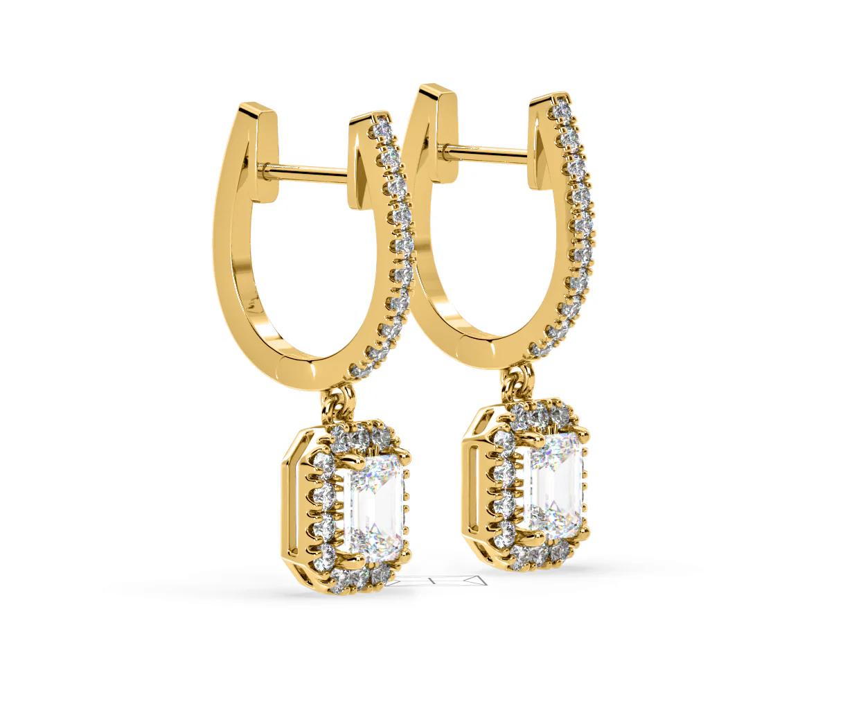 Annabelle Emerald Cut Lab Diamond Halo Drop Earrings 2.78ct in 18K Yellow Gold F/VS1 - Image 75
