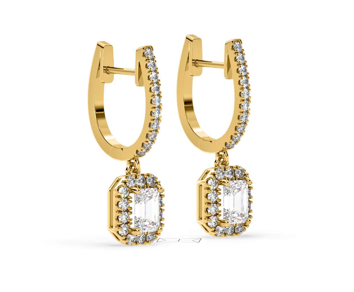 Annabelle Emerald Cut Lab Diamond Halo Drop Earrings 2.78ct in 18K Yellow Gold F/VS1 - Image 77