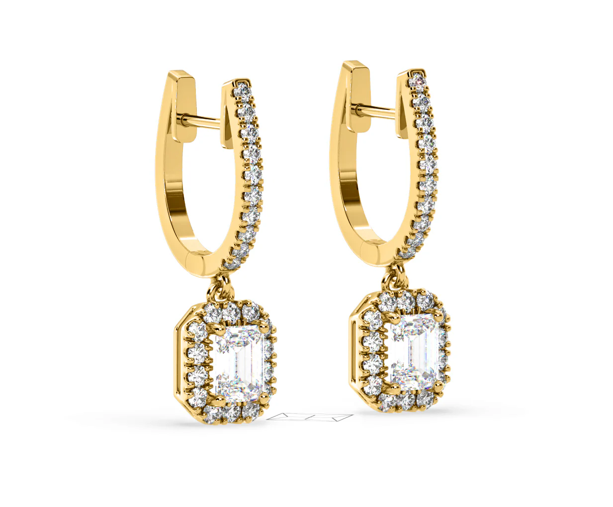 Annabelle Emerald Cut Lab Diamond Halo Drop Earrings 2.78ct in 18K Yellow Gold F/VS1 - Image 79