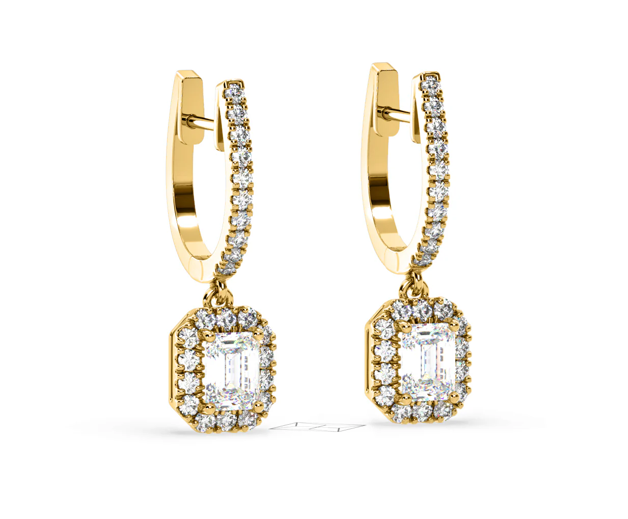 Annabelle Emerald Cut Lab Diamond Halo Drop Earrings 2.78ct in 18K Yellow Gold F/VS1 - Image 81
