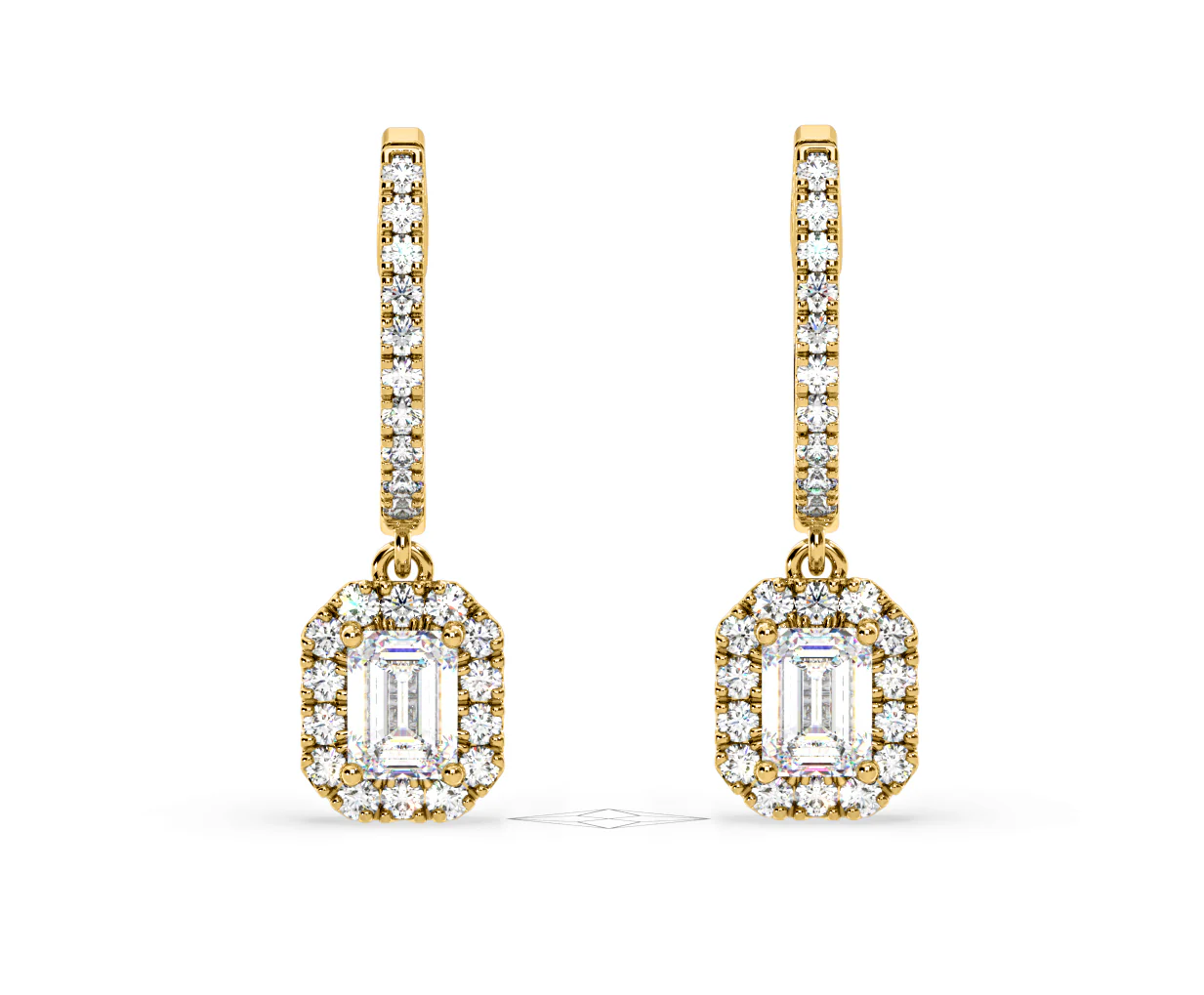 Annabelle Emerald Cut Lab Diamond Halo Drop Earrings 2.78ct in 18K Yellow Gold F/VS1 - Image 86