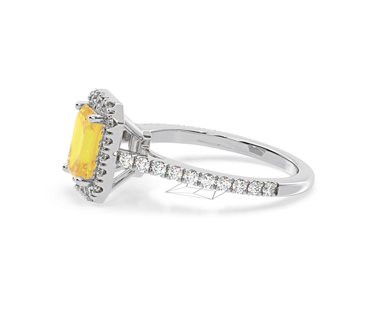 Annabelle Yellow Lab Diamond 1.65ct Emerald Cut Halo Ring in Platinum - Elara Collection - Image 24