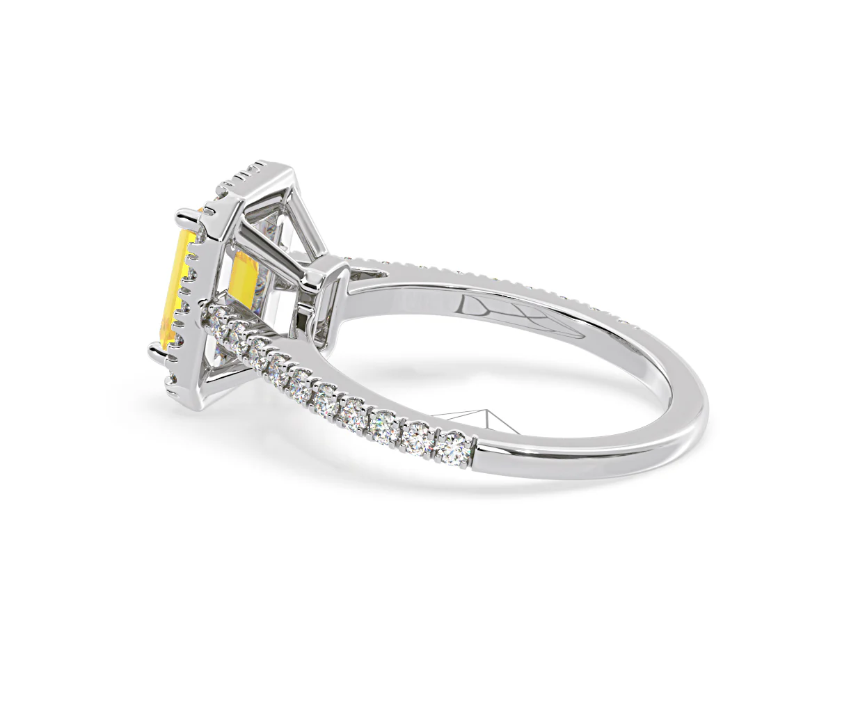 Annabelle Yellow Lab Diamond 1.65ct Emerald Cut Halo Ring in Platinum - Elara Collection - Image 33