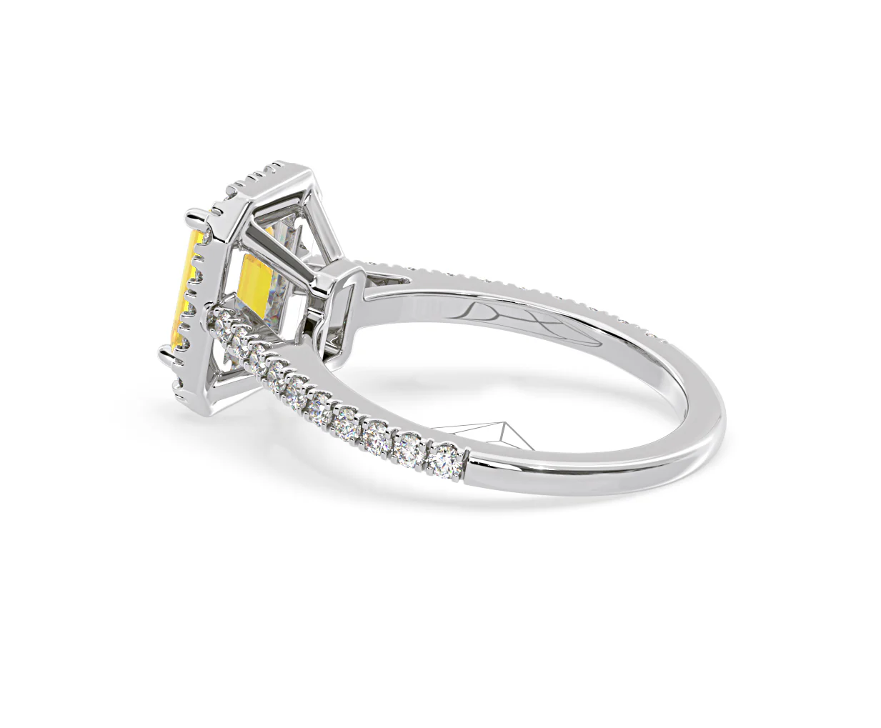 Annabelle Yellow Lab Diamond 1.65ct Emerald Cut Halo Ring in Platinum - Elara Collection - Image 34