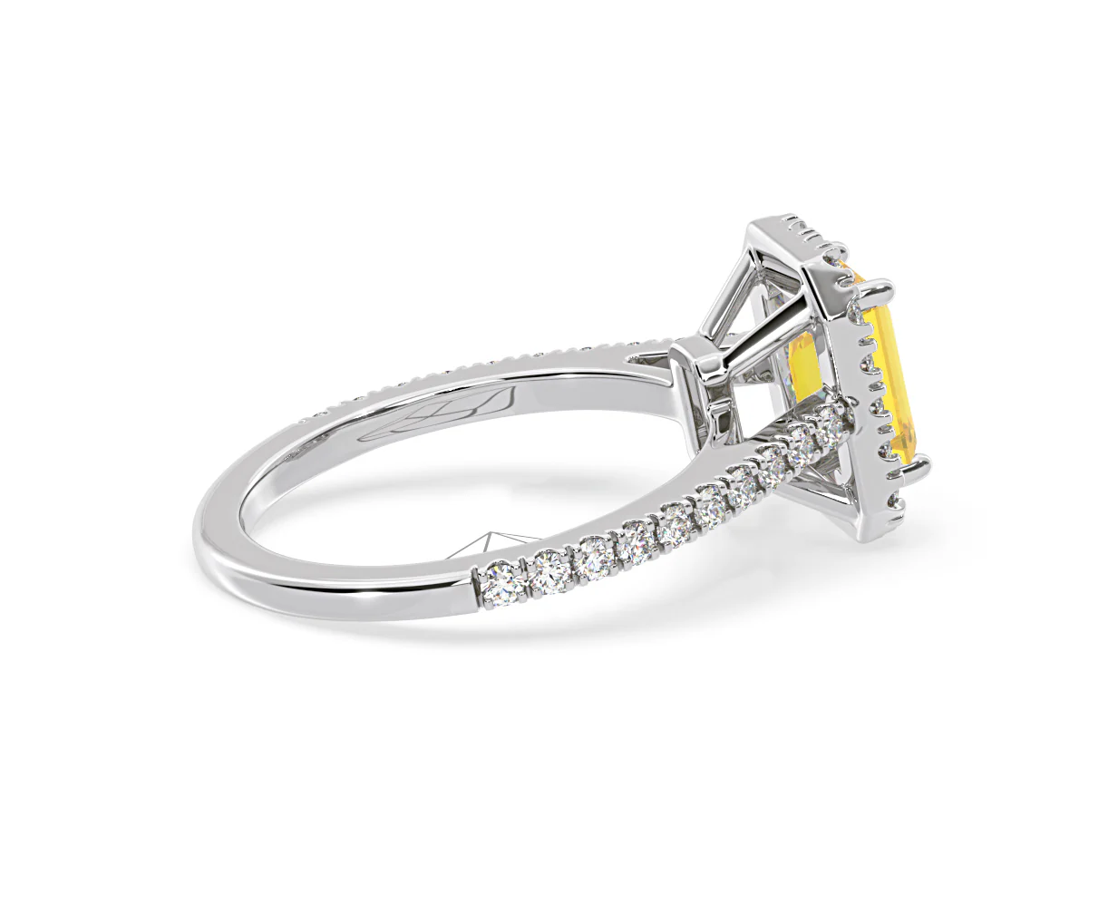 Annabelle Yellow Lab Diamond 1.65ct Emerald Cut Halo Ring in Platinum - Elara Collection - Image 63
