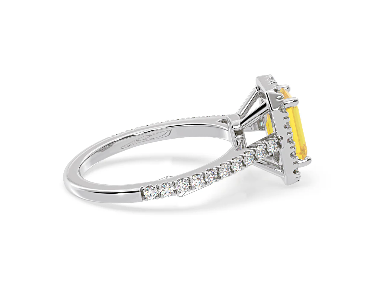 Annabelle Yellow Lab Diamond 1.65ct Emerald Cut Halo Ring in Platinum - Elara Collection - Image 65