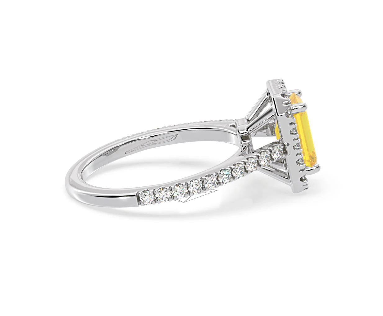 Annabelle Yellow Lab Diamond 1.65ct Emerald Cut Halo Ring in Platinum - Elara Collection - Image 66