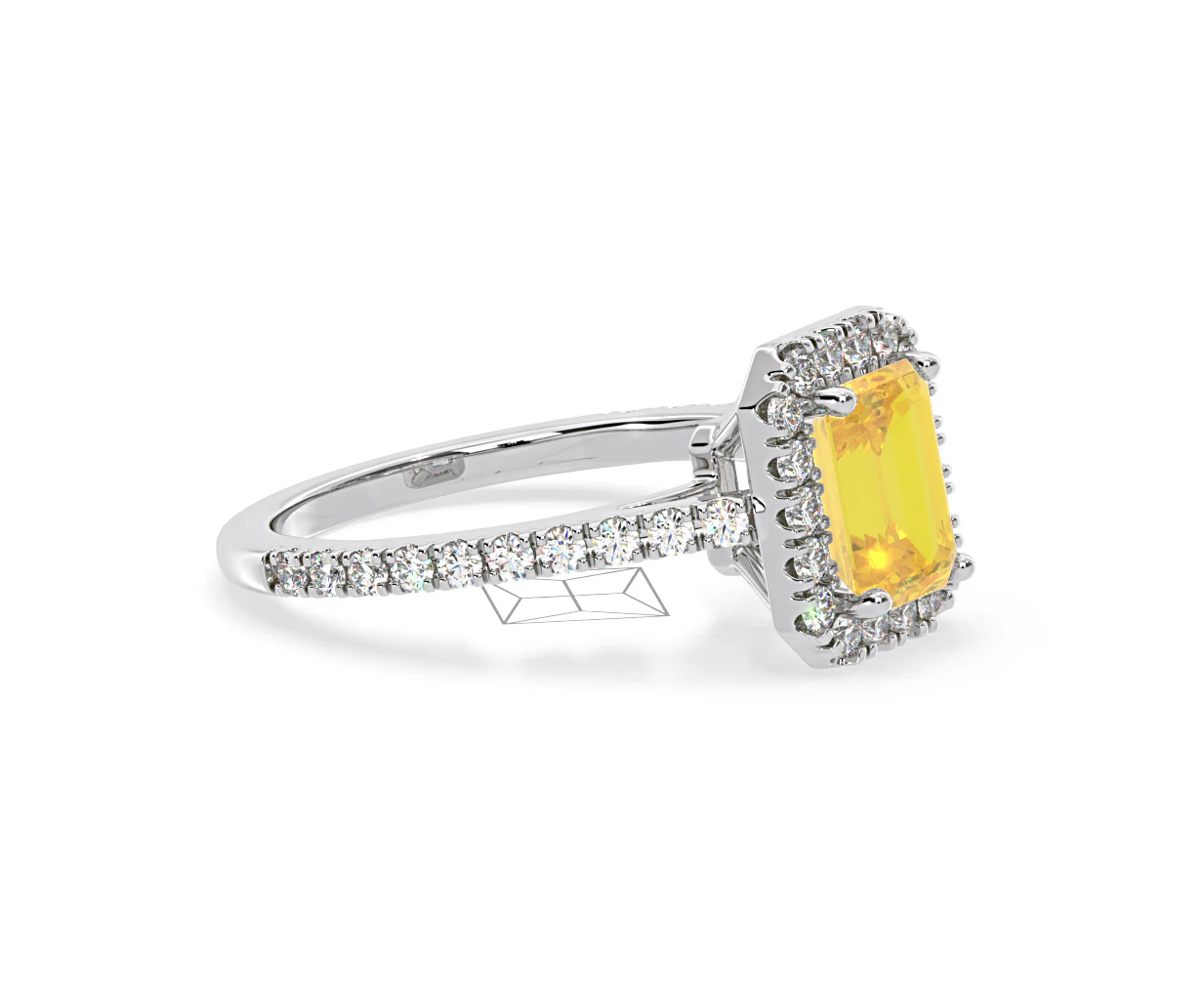 Annabelle Yellow Lab Diamond 1.65ct Emerald Cut Halo Ring in Platinum - Elara Collection - Image 75