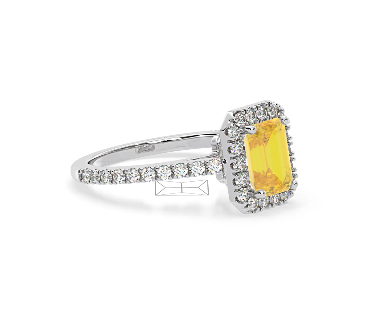 Annabelle Yellow Lab Diamond 1.65ct Emerald Cut Halo Ring in Platinum - Elara Collection - Image 77