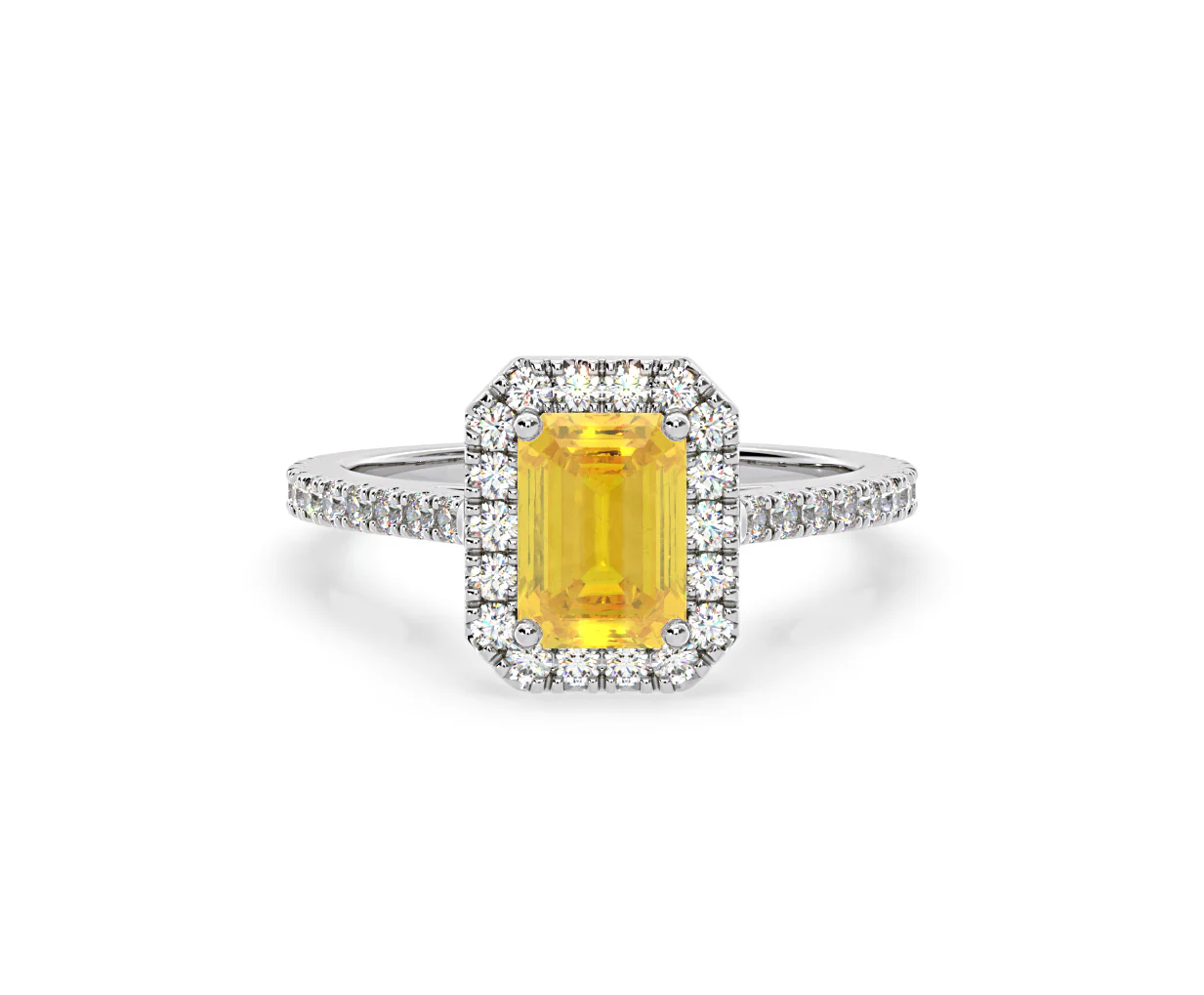 Annabelle Yellow Lab Diamond 1.65ct Emerald Cut Halo Ring in Platinum - Elara Collection - Image 8