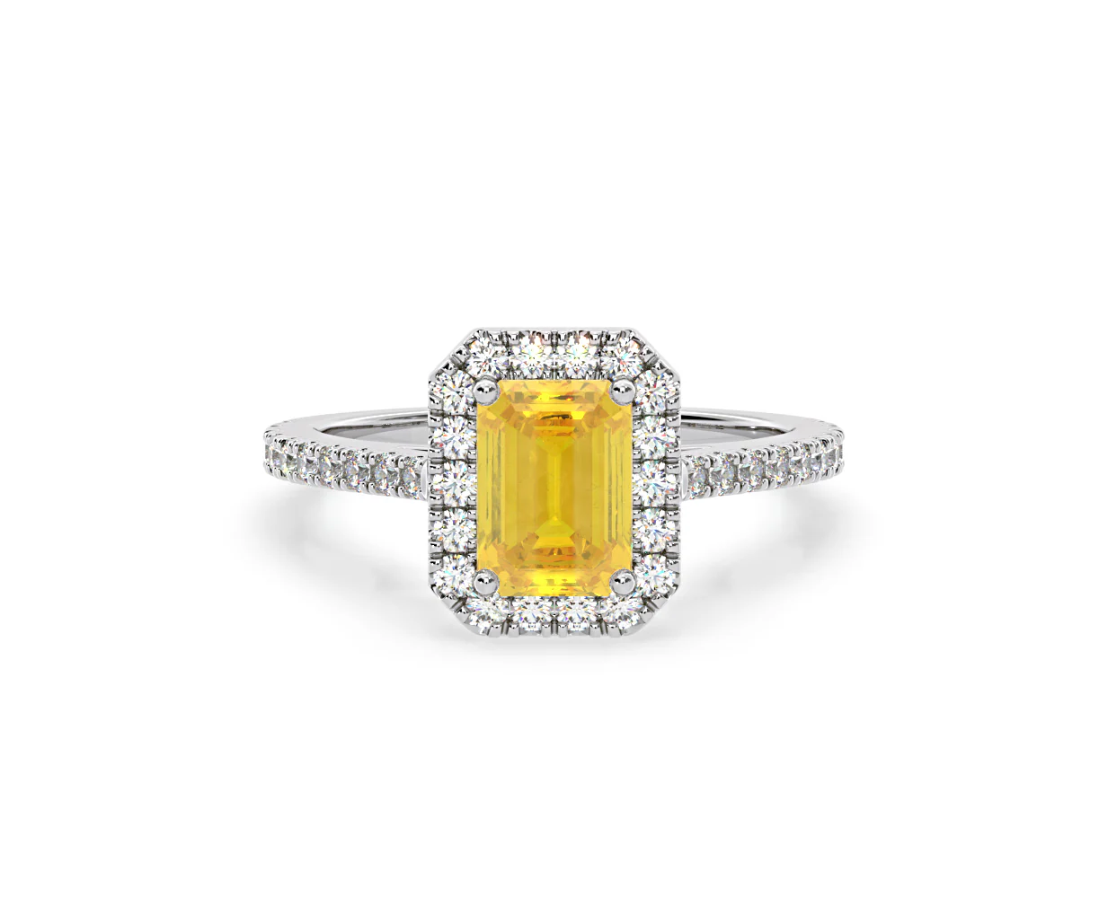 Annabelle Yellow Lab Diamond 1.65ct Emerald Cut Halo Ring in Platinum - Elara Collection - Image 87
