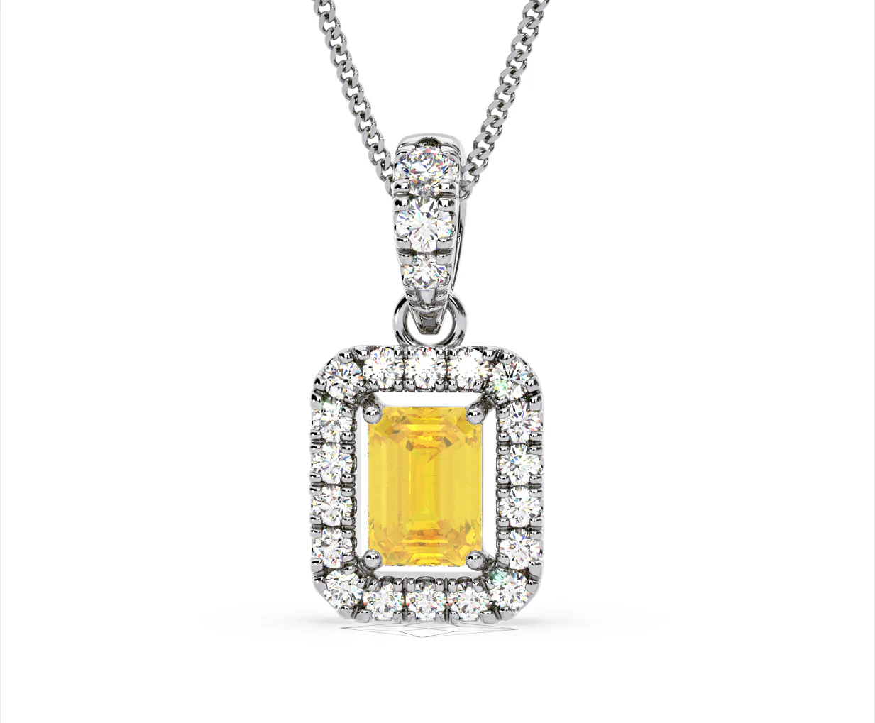 Annabelle Yellow Lab Diamond Emerald Cut Halo Necklace 1.38ct in 18K White Gold - Elara Collection - Image 10