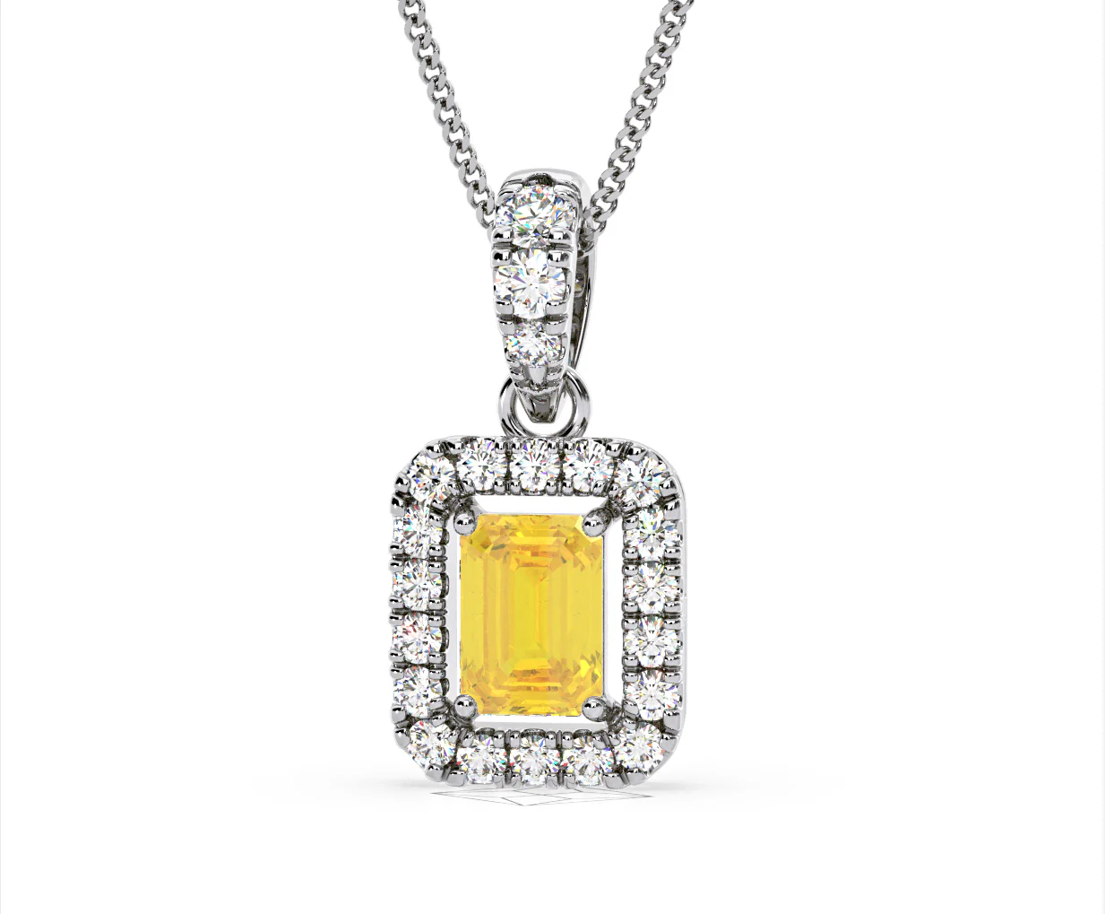 Annabelle Yellow Lab Diamond Emerald Cut Halo Necklace 1.38ct in 18K White Gold - Elara Collection - Image 11