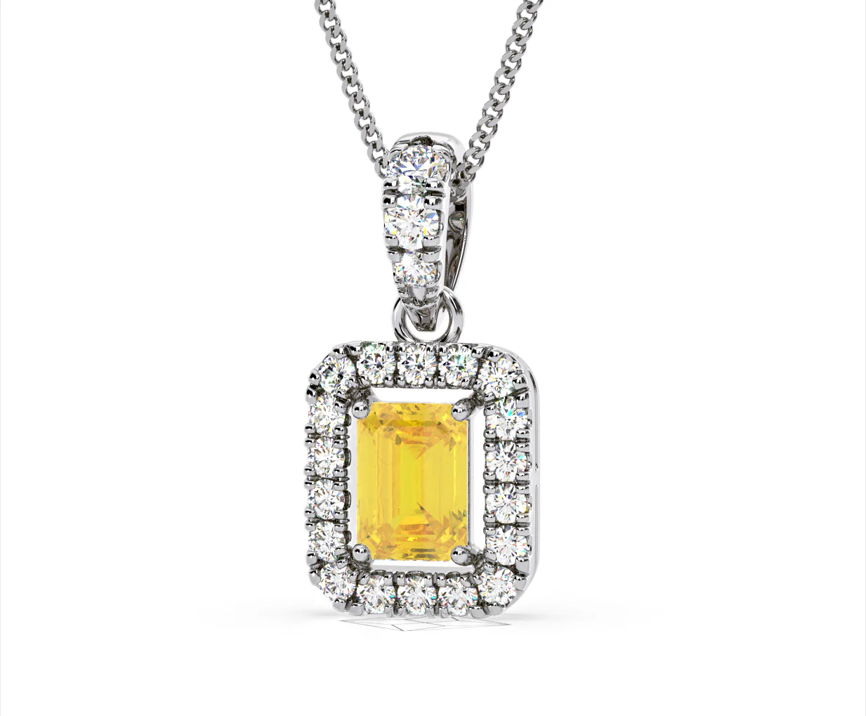 Annabelle Yellow Lab Diamond Emerald Cut Halo Necklace 1.38ct in 18K White Gold - Elara Collection - Image 12