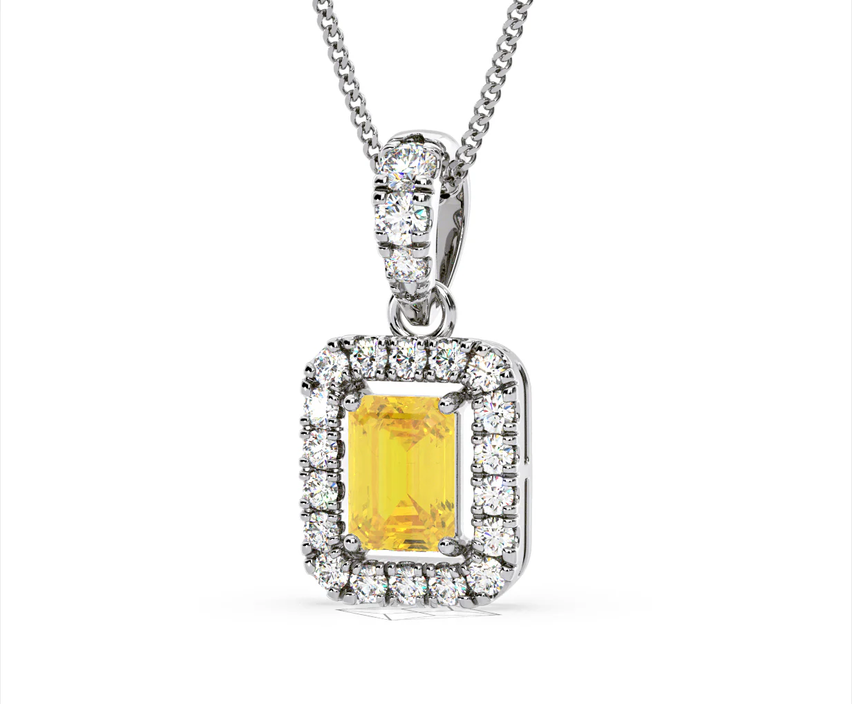 Annabelle Yellow Lab Diamond Emerald Cut Halo Necklace 1.38ct in 18K White Gold - Elara Collection - Image 13