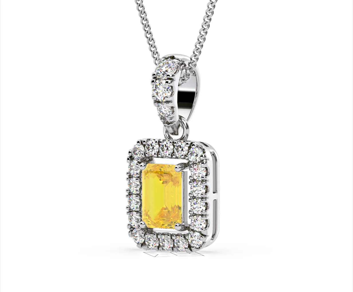Annabelle Yellow Lab Diamond Emerald Cut Halo Necklace 1.38ct in 18K White Gold - Elara Collection - Image 16