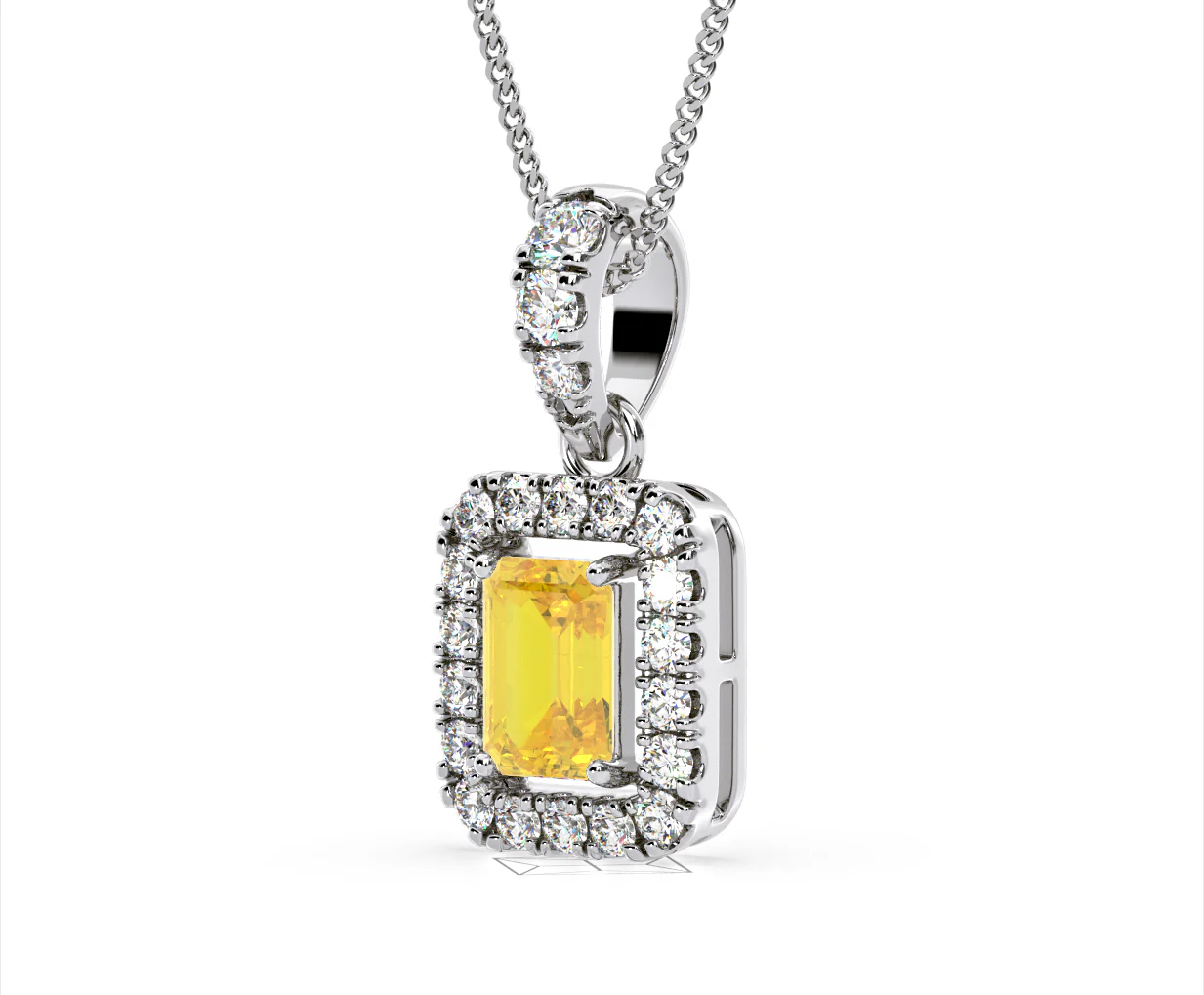 Annabelle Yellow Lab Diamond Emerald Cut Halo Necklace 1.38ct in 18K White Gold - Elara Collection - Image 17