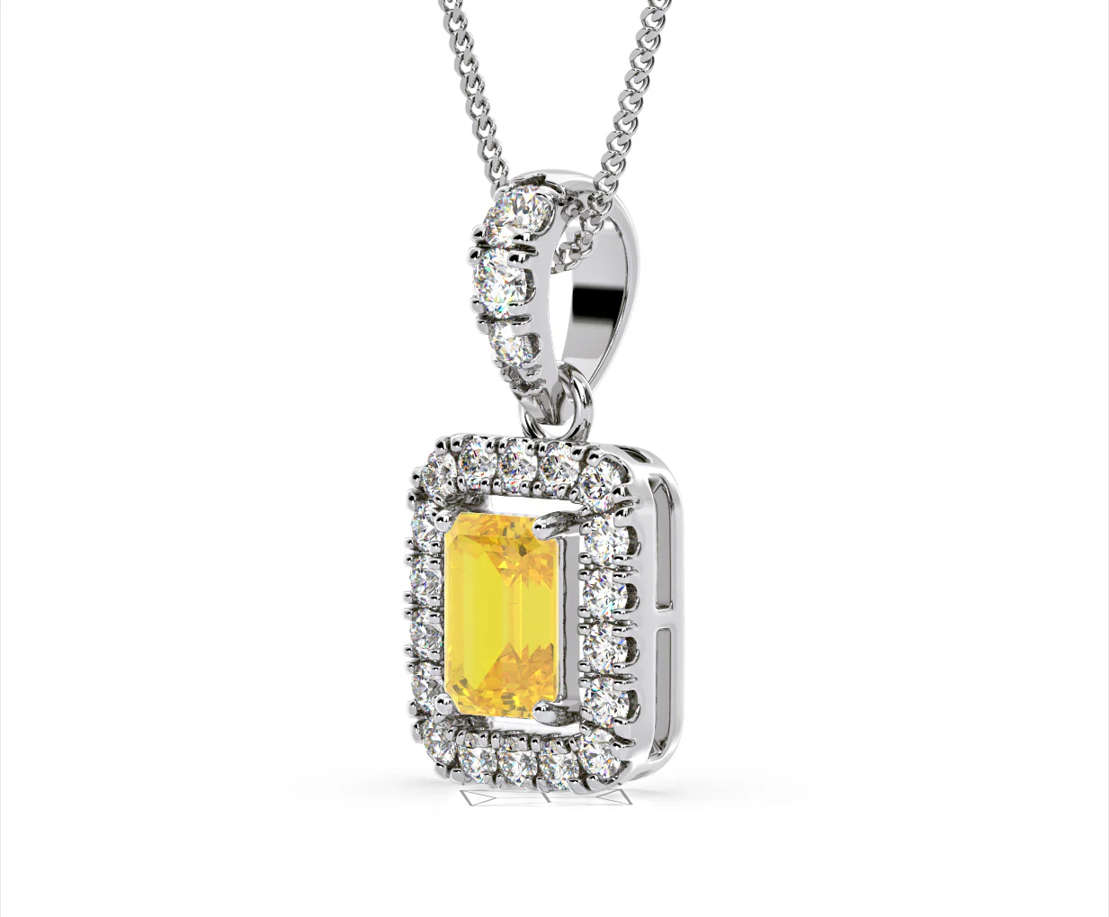 Annabelle Yellow Lab Diamond Emerald Cut Halo Necklace 1.38ct in 18K White Gold - Elara Collection - Image 18