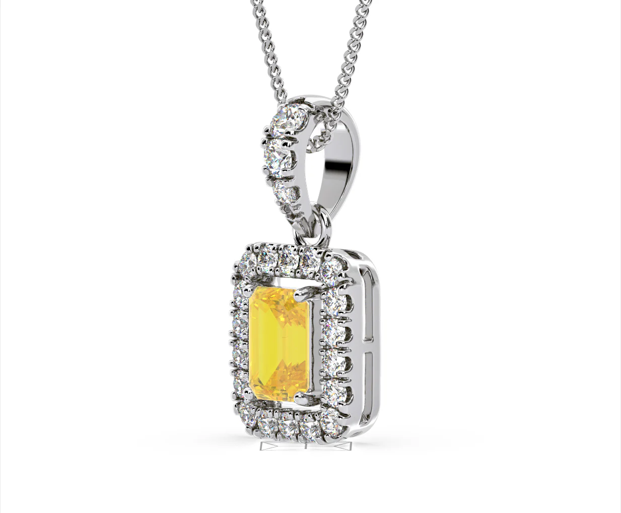 Annabelle Yellow Lab Diamond Emerald Cut Halo Necklace 1.38ct in 18K White Gold - Elara Collection - Image 19