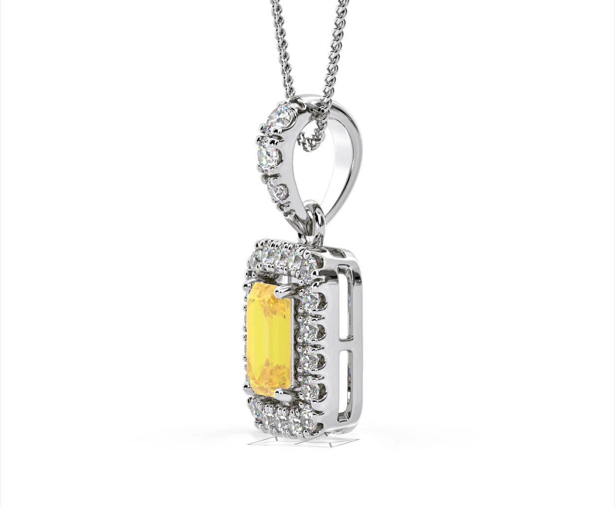 Annabelle Yellow Lab Diamond Emerald Cut Halo Necklace 1.38ct in 18K White Gold - Elara Collection - Image 23