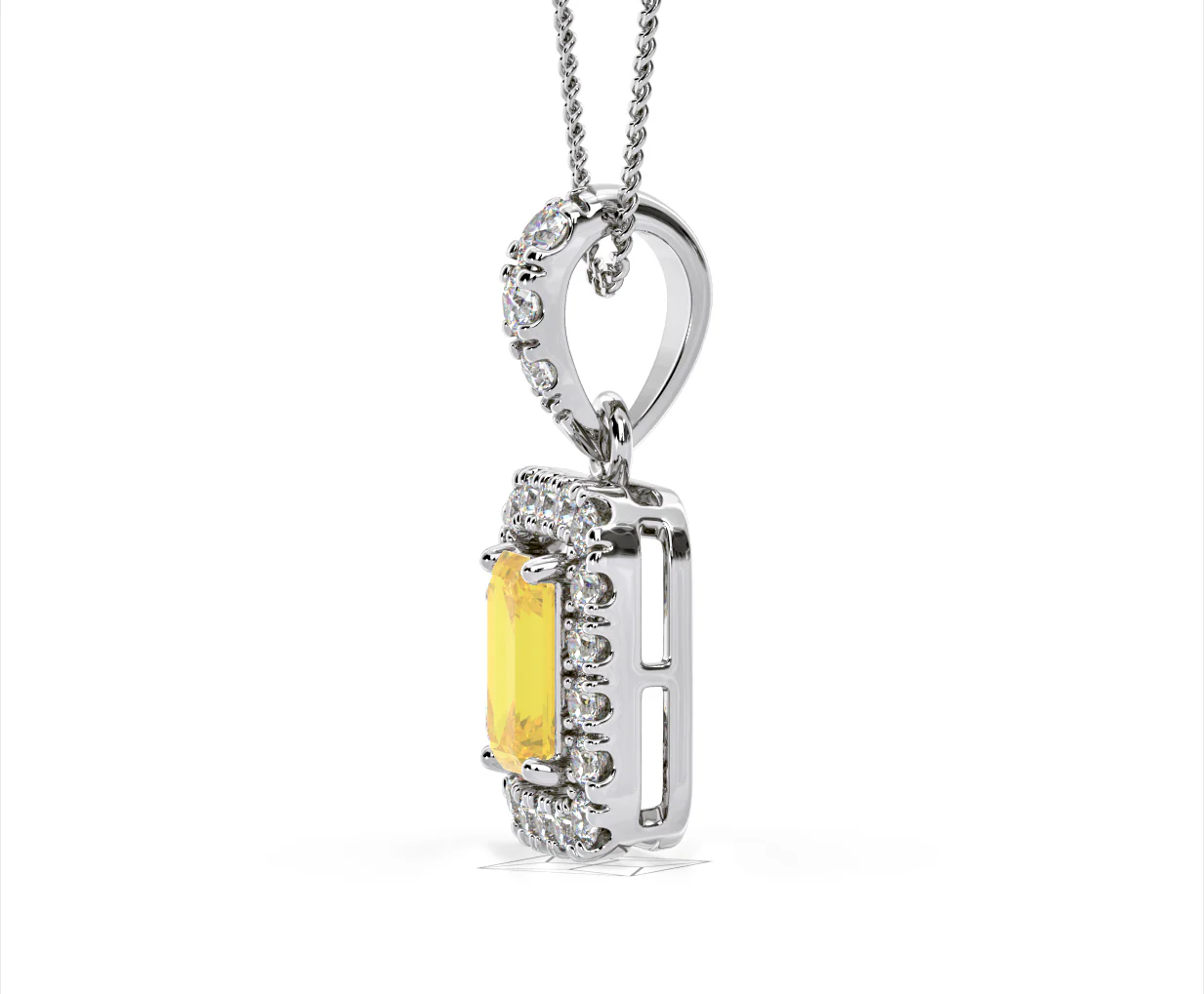 Annabelle Yellow Lab Diamond Emerald Cut Halo Necklace 1.38ct in 18K White Gold - Elara Collection - Image 25