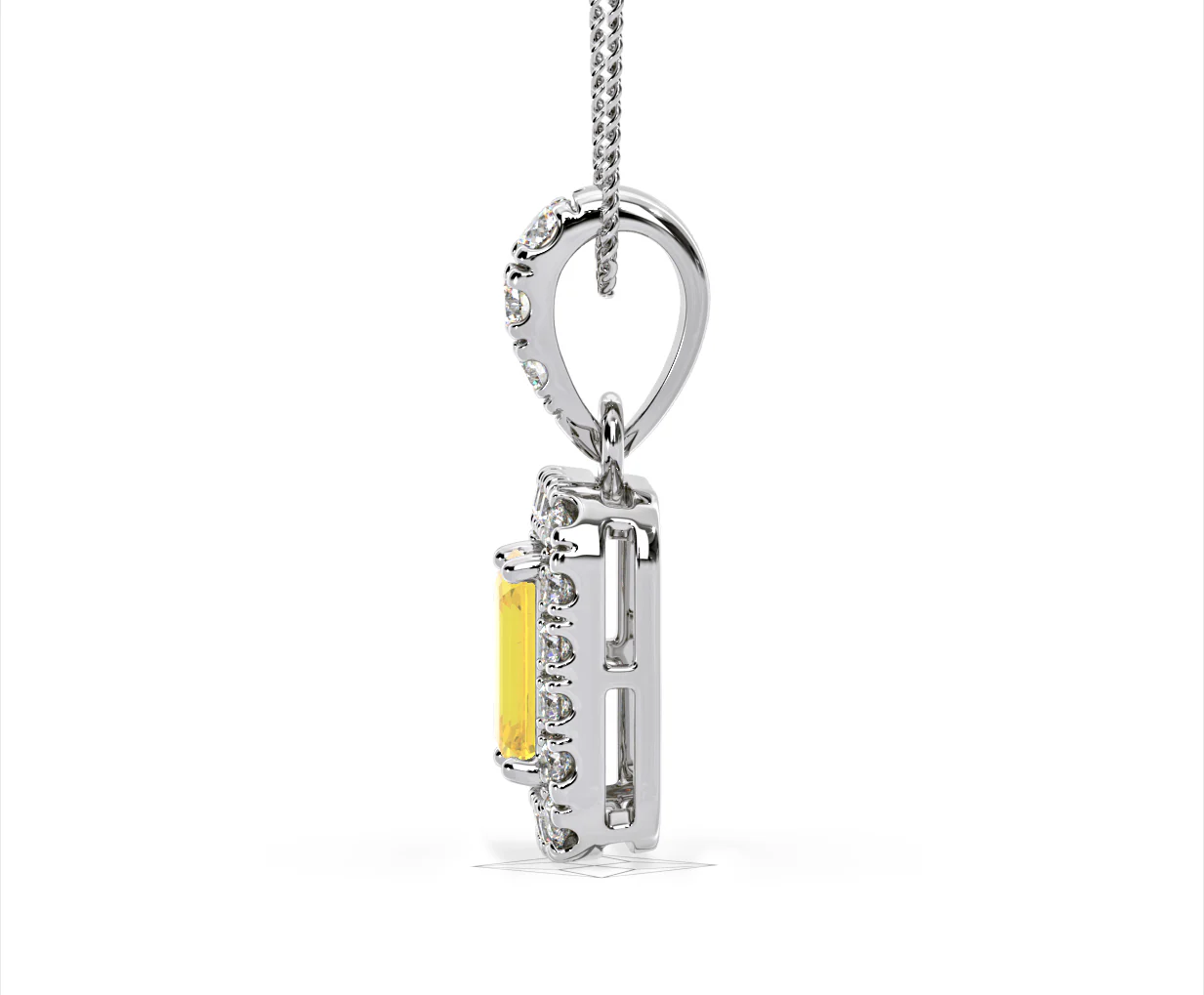 Annabelle Yellow Lab Diamond Emerald Cut Halo Necklace 1.38ct in 18K White Gold - Elara Collection - Image 28