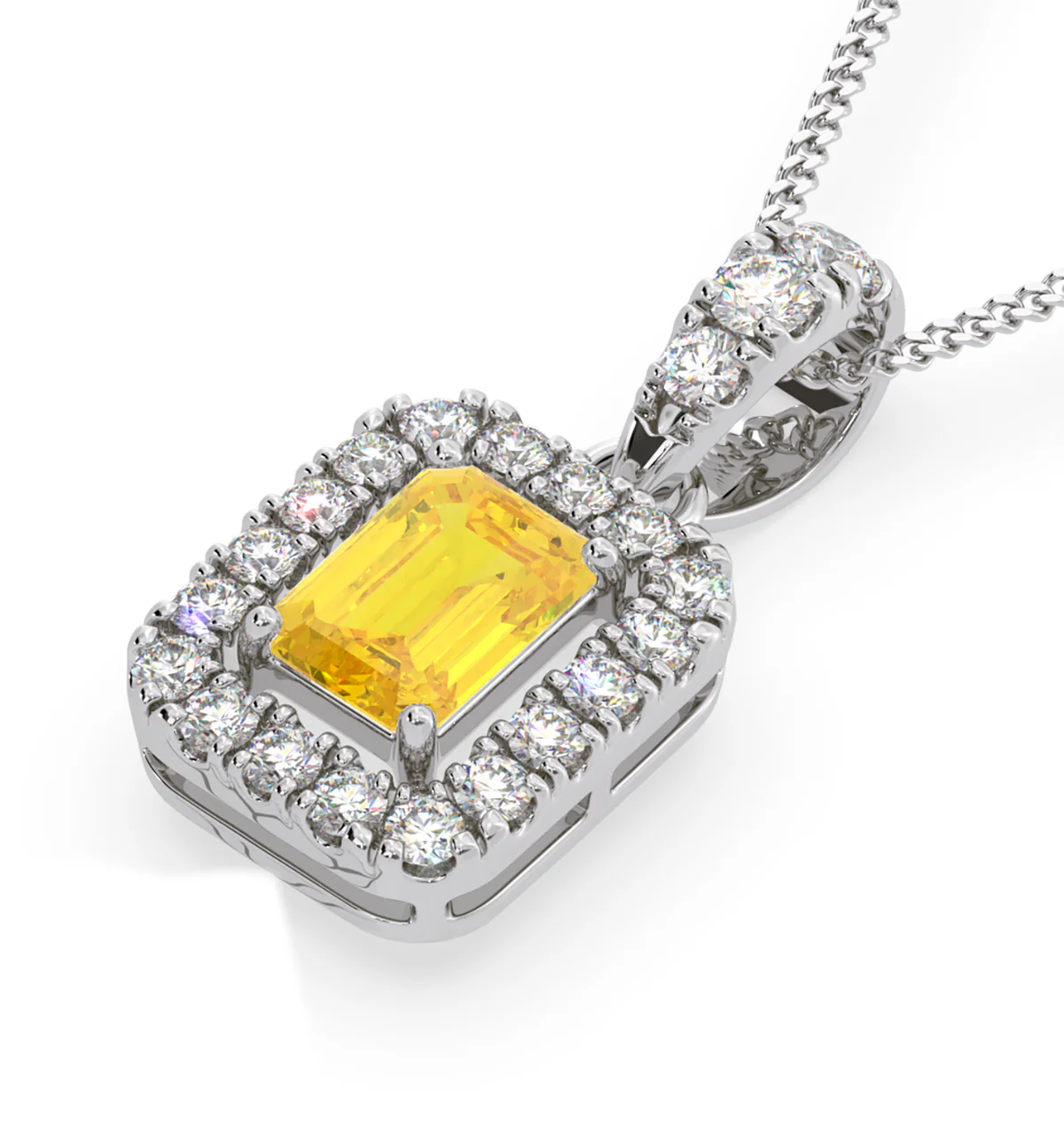 Annabelle Yellow Lab Diamond Emerald Cut Halo Necklace 1.38ct in 18K White Gold - Elara Collection - Image 3