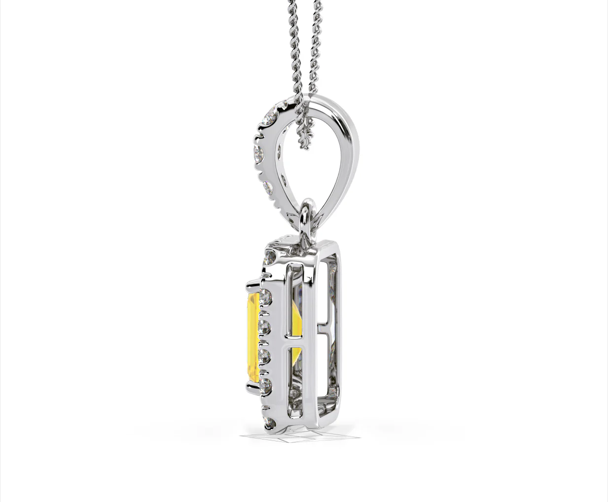Annabelle Yellow Lab Diamond Emerald Cut Halo Necklace 1.38ct in 18K White Gold - Elara Collection - Image 31