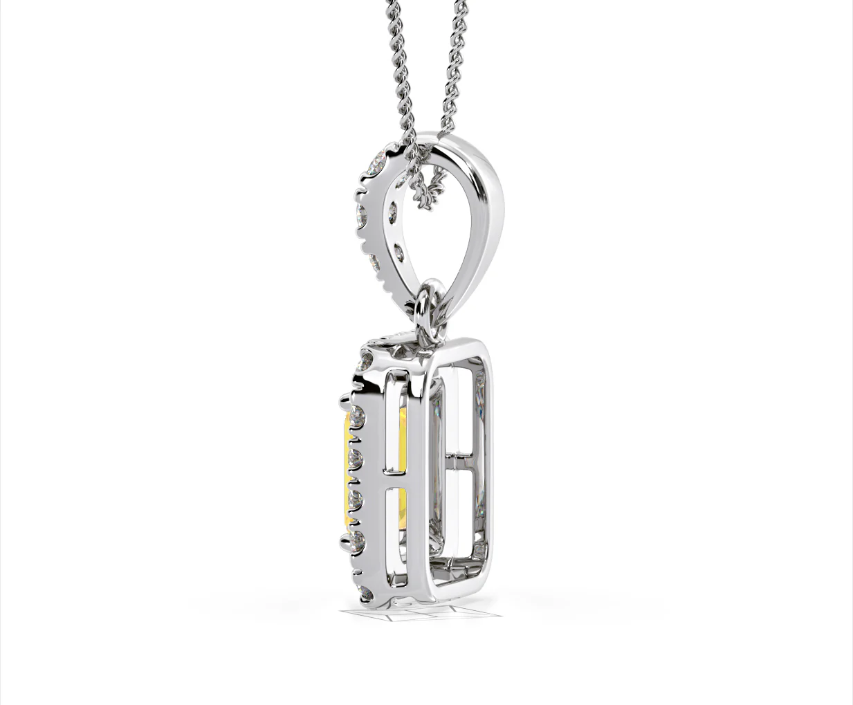 Annabelle Yellow Lab Diamond Emerald Cut Halo Necklace 1.38ct in 18K White Gold - Elara Collection - Image 33