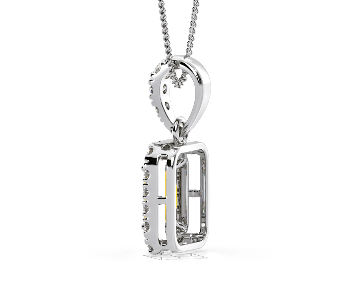 Annabelle Yellow Lab Diamond Emerald Cut Halo Necklace 1.38ct in 18K White Gold - Elara Collection - Image 34