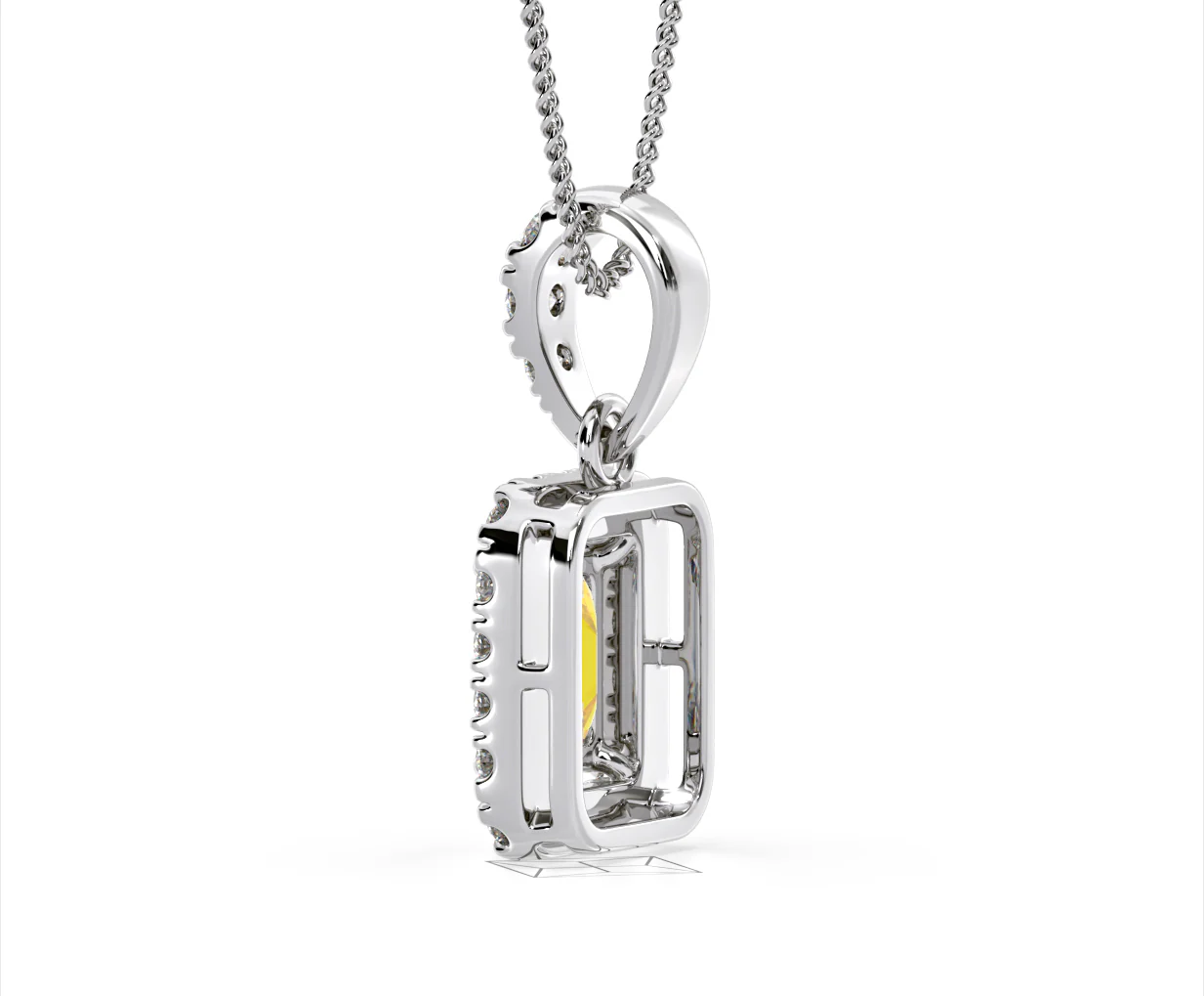 Annabelle Yellow Lab Diamond Emerald Cut Halo Necklace 1.38ct in 18K White Gold - Elara Collection - Image 35