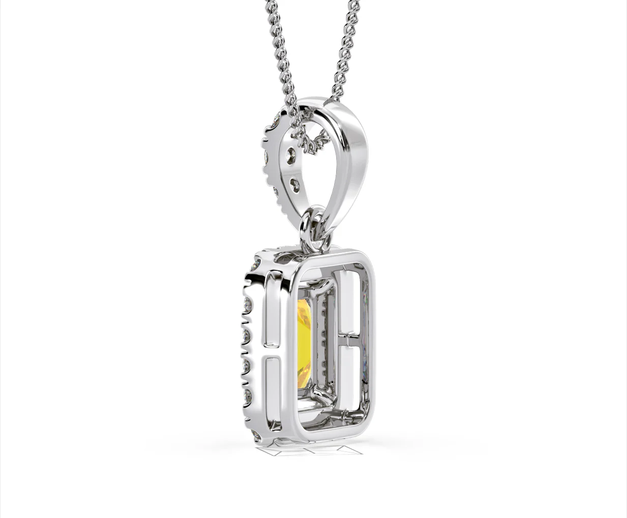 Annabelle Yellow Lab Diamond Emerald Cut Halo Necklace 1.38ct in 18K White Gold - Elara Collection - Image 36