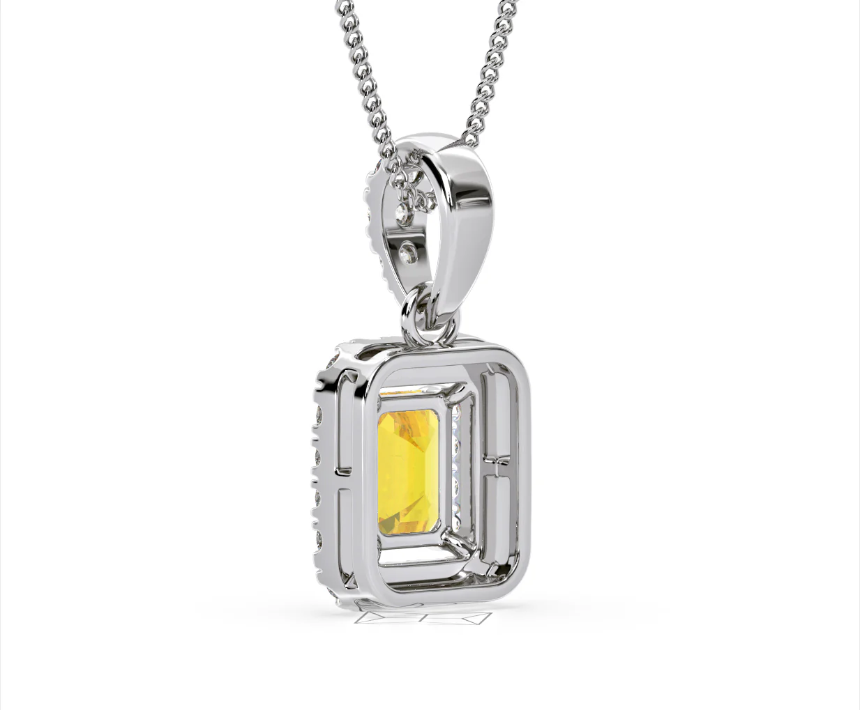 Annabelle Yellow Lab Diamond Emerald Cut Halo Necklace 1.38ct in 18K White Gold - Elara Collection - Image 40