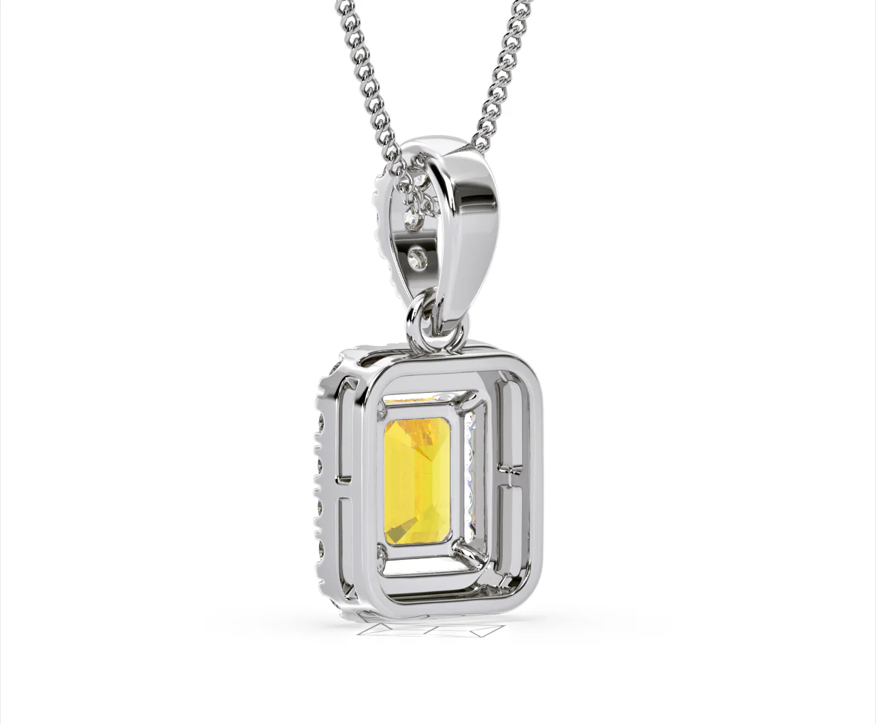 Annabelle Yellow Lab Diamond Emerald Cut Halo Necklace 1.38ct in 18K White Gold - Elara Collection - Image 41