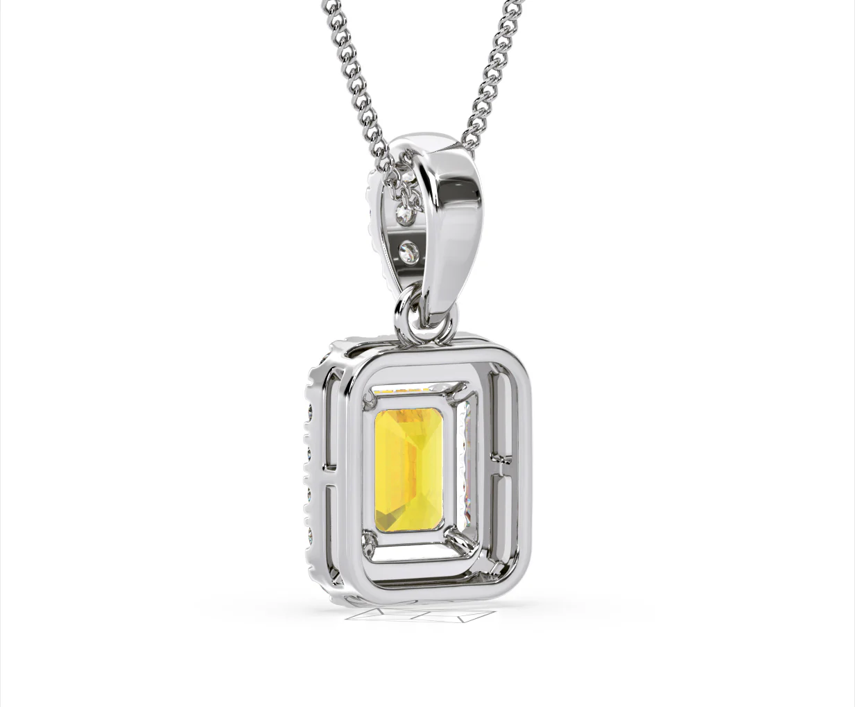 Annabelle Yellow Lab Diamond Emerald Cut Halo Necklace 1.38ct in 18K White Gold - Elara Collection - Image 42