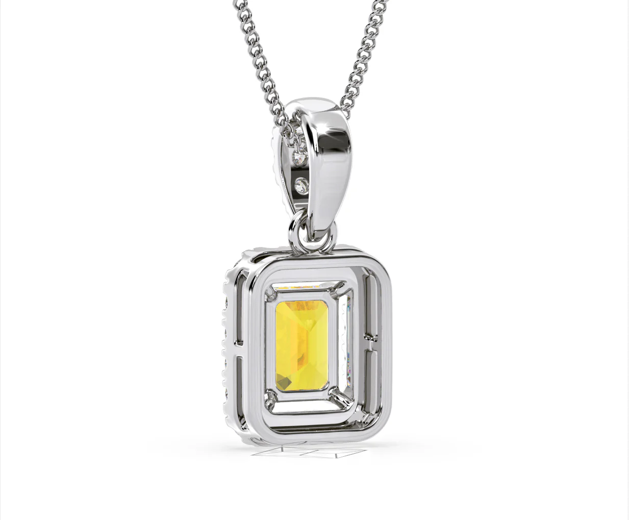 Annabelle Yellow Lab Diamond Emerald Cut Halo Necklace 1.38ct in 18K White Gold - Elara Collection - Image 43