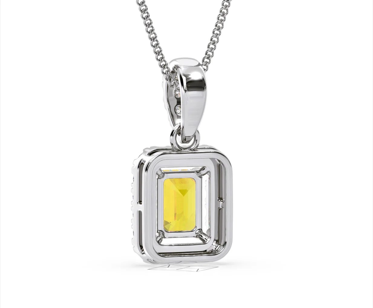 Annabelle Yellow Lab Diamond Emerald Cut Halo Necklace 1.38ct in 18K White Gold - Elara Collection - Image 44